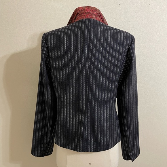 CABI Black and White Striped Fitted Blazer Leopard Print Lined - Picture 8 of 15